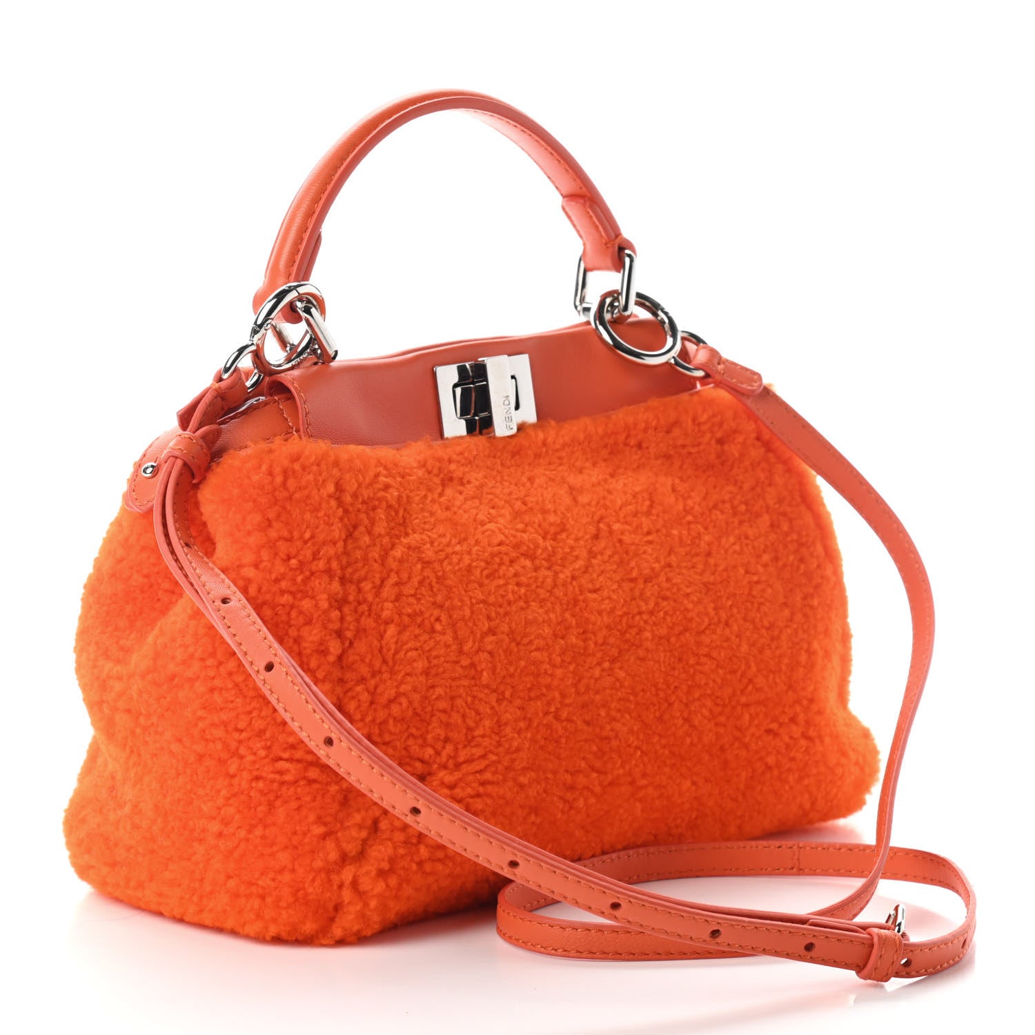 Fendi Shearling Nappa Mini Peekaboo Iconic Satchel Arancio 3 of 7