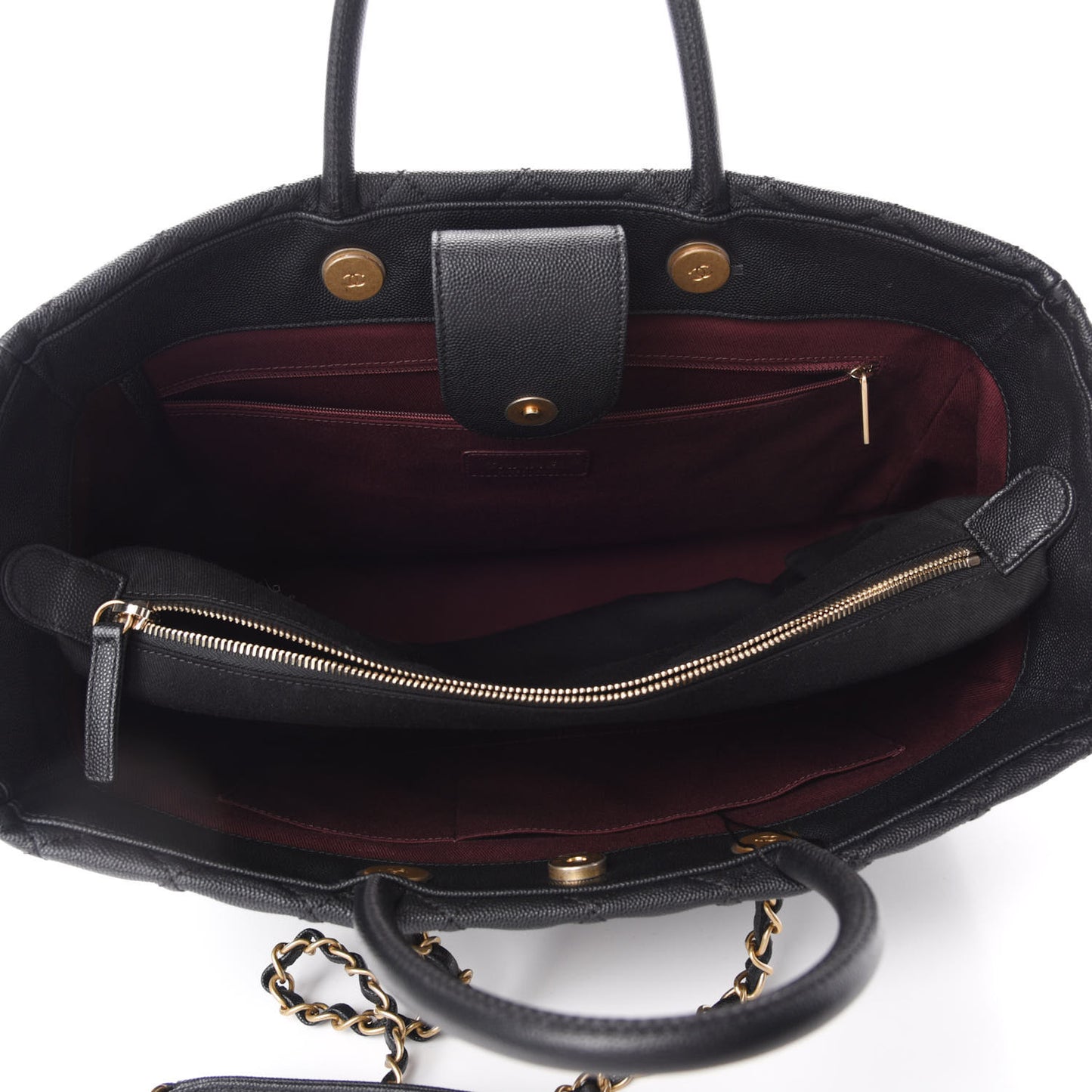 Caviar Quilted Large Coco Handle Shopping Tote Black
