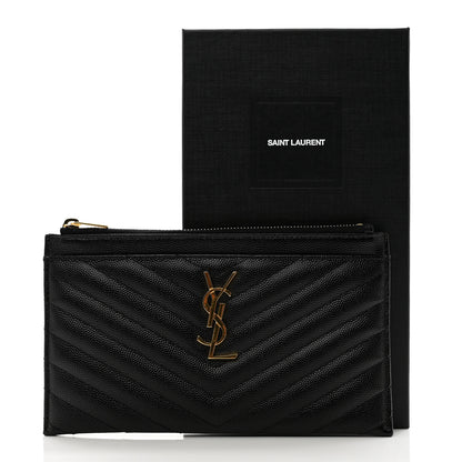 Saint Laurent Grain De Poudre Chevron Monogram Bill Pouch Black 3 of 8