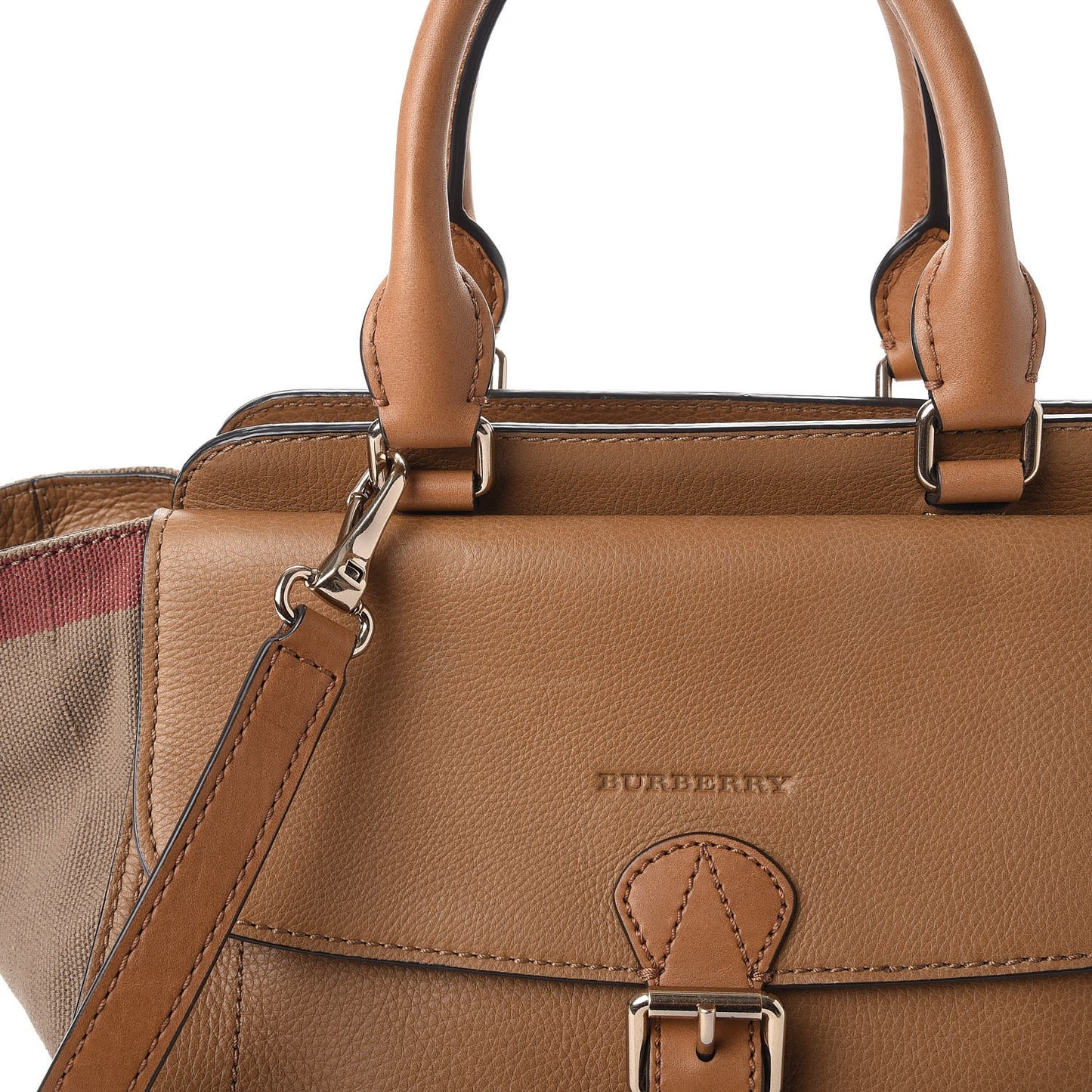 Mega Check Grained Calfskin Medium Harcourt Satchel Saddle Brown