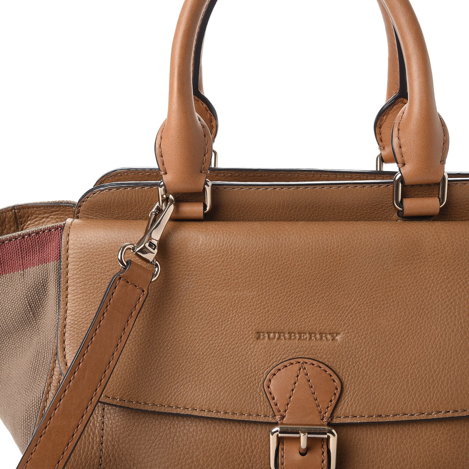 Burberry Mega Check Grained Calfskin Medium Harcourt Satchel Saddle Brown 10 of 15