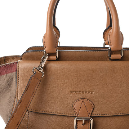 Burberry Mega Check Grained Calfskin Medium Harcourt Satchel Saddle Brown 10 of 15