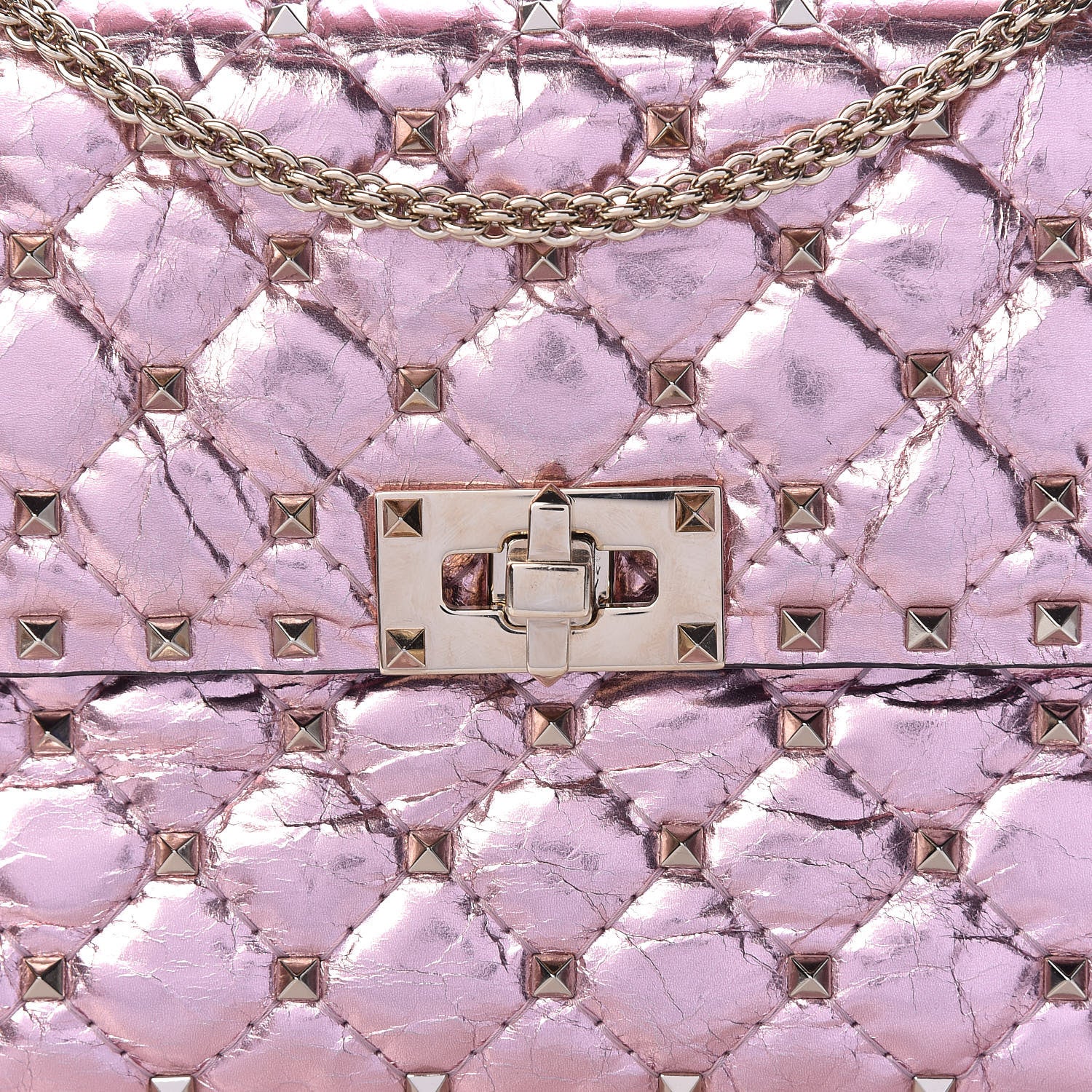 Valentino Garavani Metallic Wrinkled Lambskin Medium Rockstud Spike Shoulder Bag Lipstick 9 of 11