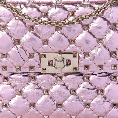 Valentino Garavani Metallic Wrinkled Lambskin Medium Rockstud Spike Shoulder Bag Lipstick 9 of 11