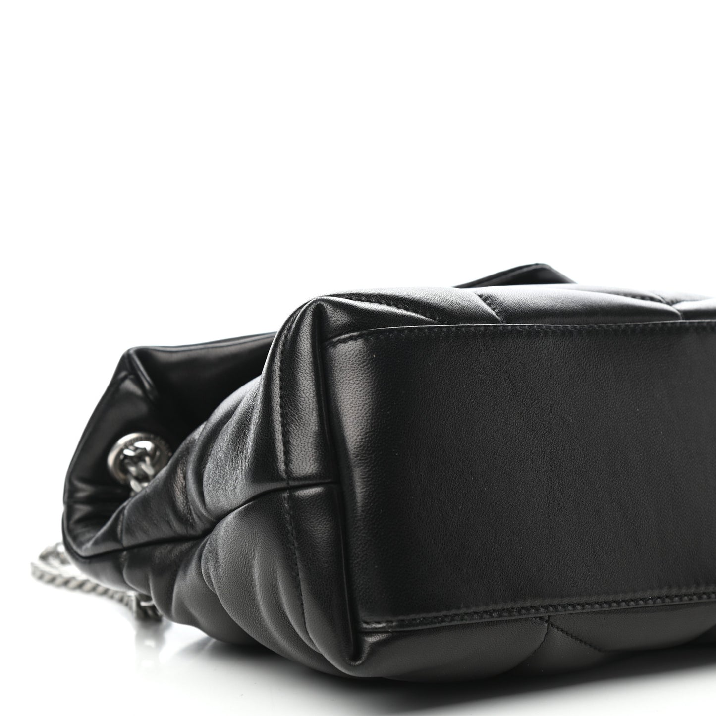 Lambskin Quilted Small Loulou Puffer Monogram Chain Satchel Black