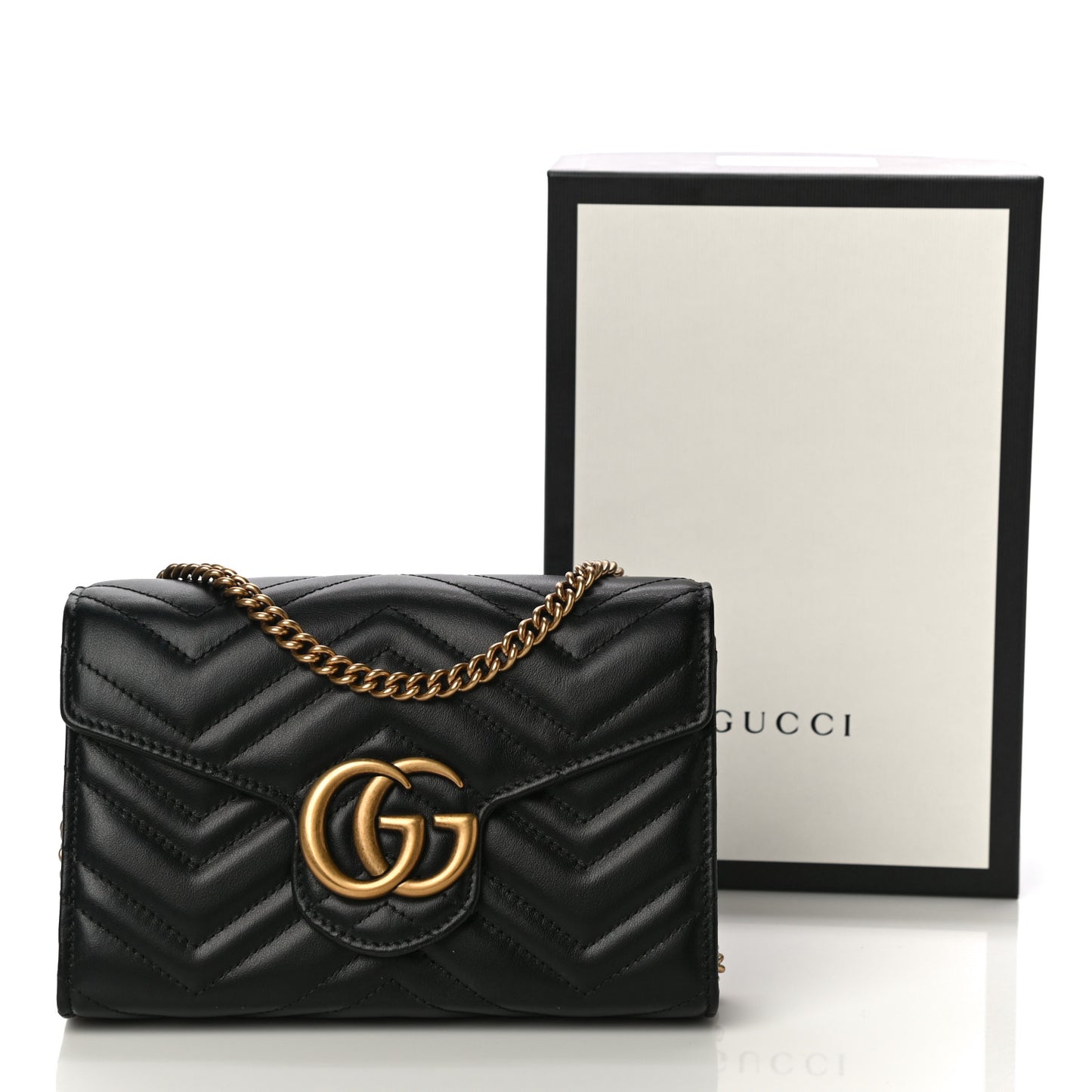 Calfskin Matelasse GG Marmont Chain Wallet Black