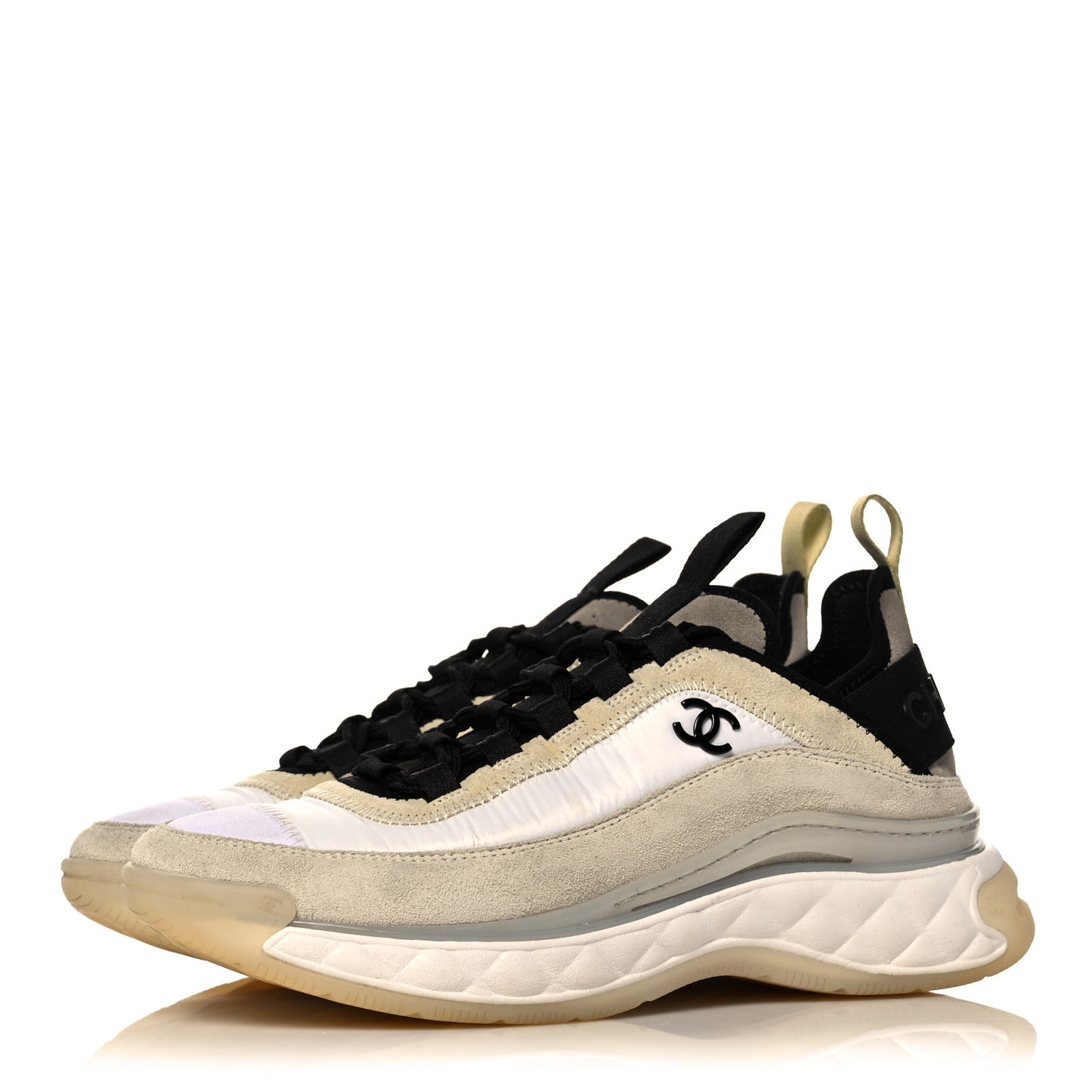 Suede Calfskin Mixed Fibers CC Sneakers 37 Beige