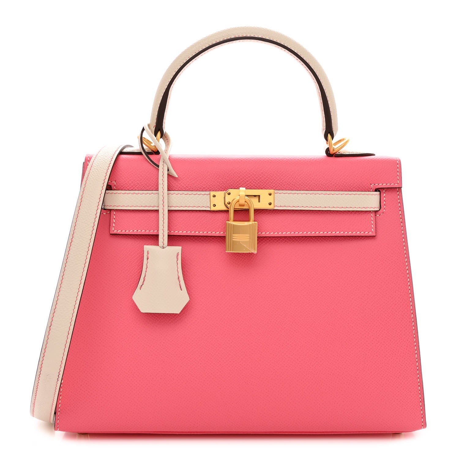 Hermes Epsom Bi-Color Horseshoe Kelly Sellier 25 Rose Azalee Craie 1 of 11