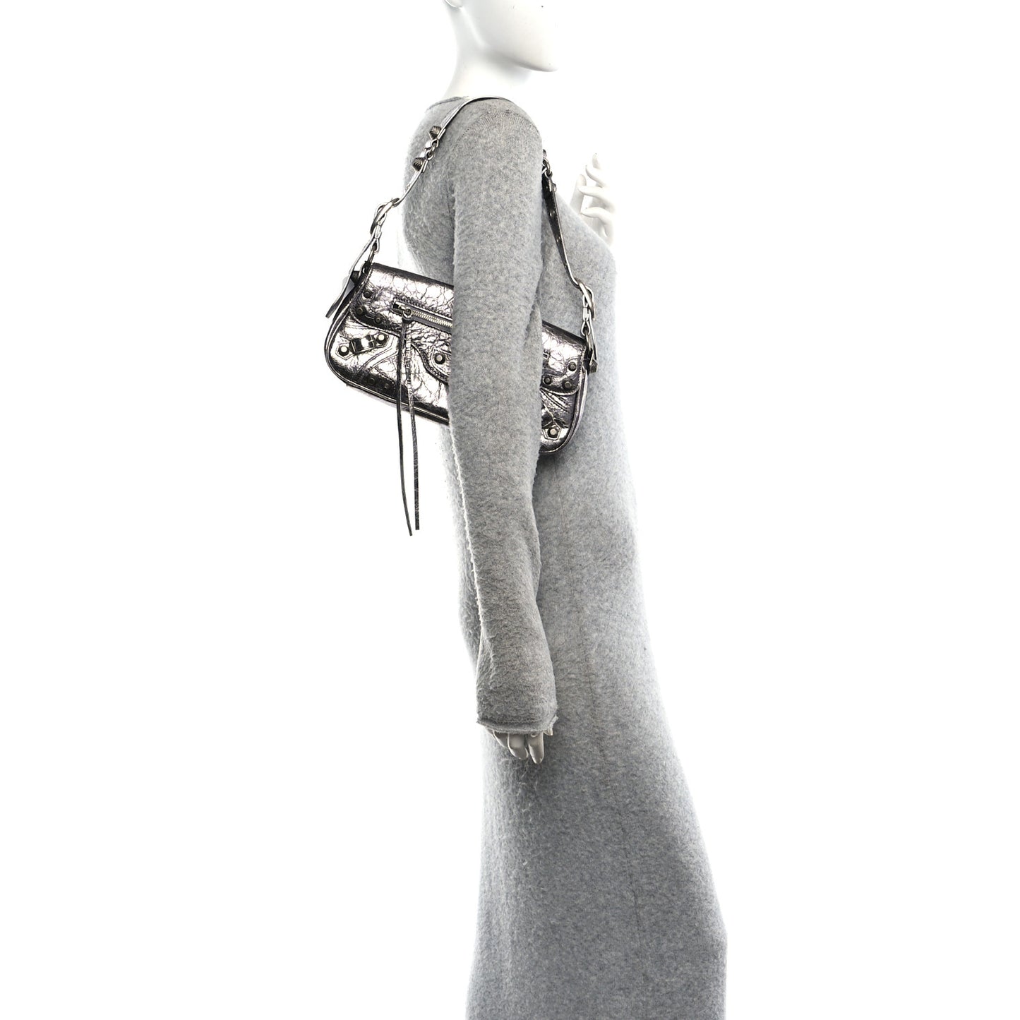 Metallic Agneau Arena Small Le Cagole Sling Bag Silver