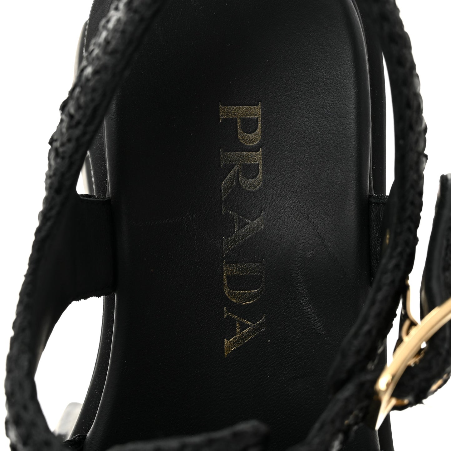 Raffia Metal Triangle Logo Crochet Monolith 55mm Cage Sandals 36 Black