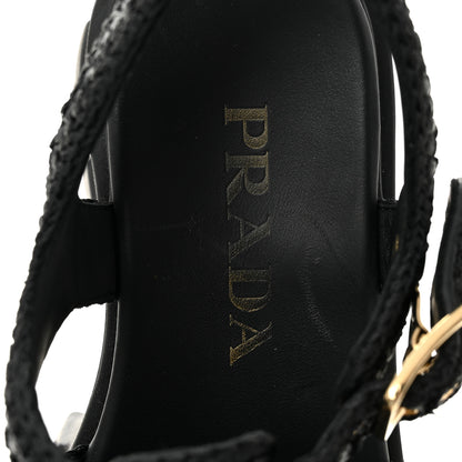 Prada Raffia Metal Triangle Logo Crochet Monolith 55mm Cage Sandals 36 Black 7 of 10