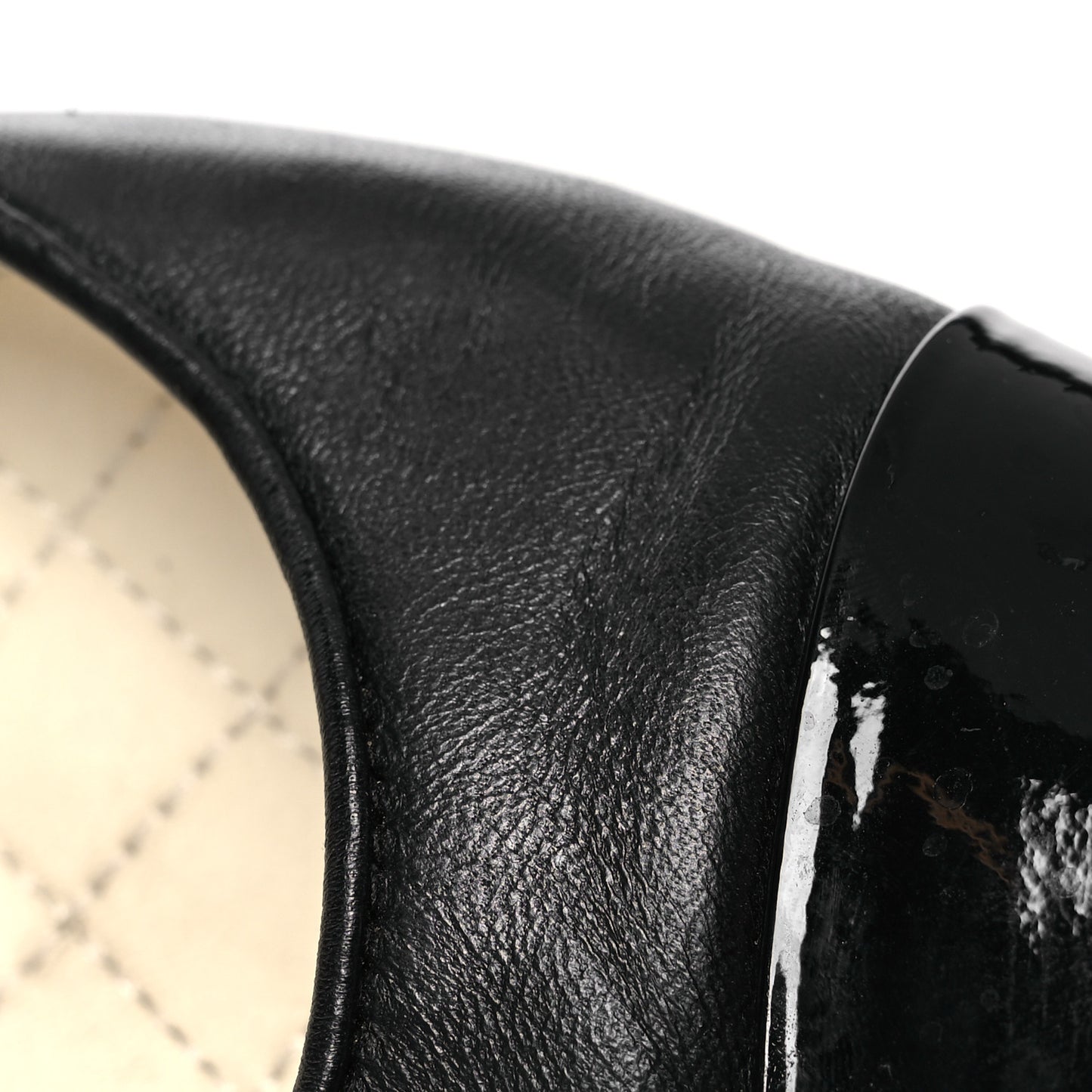 Lambskin Patent Calfskin Cap Toe Ankle Chain Ballerina Flats 37.5 Black