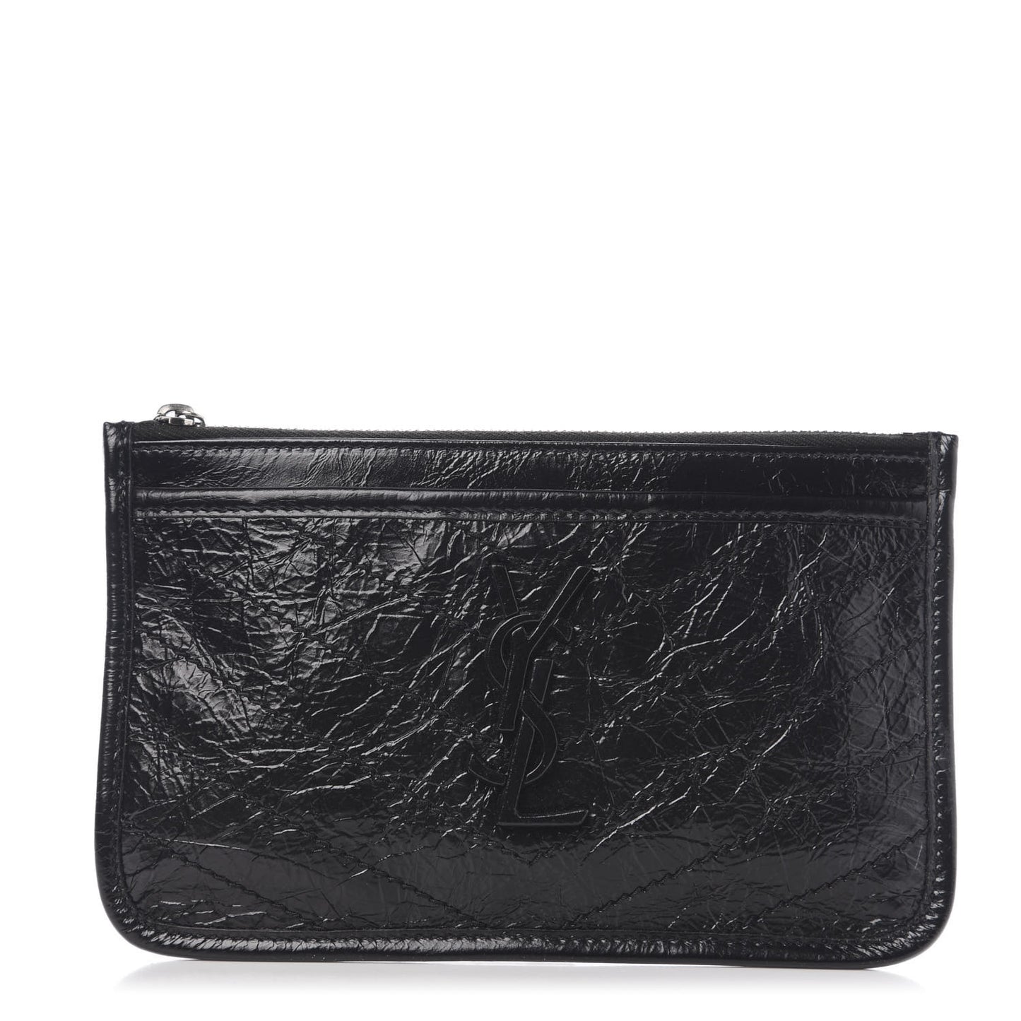 Crinkled Calfskin Matelasse Monogram Niki Bill Pouch Black