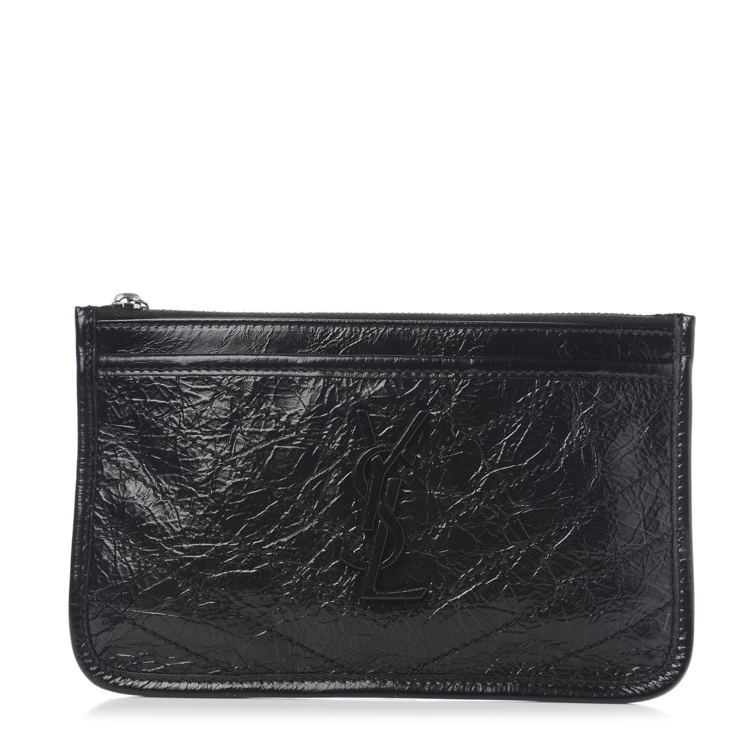 Saint Laurent Crinkled Calfskin Matelasse Monogram Niki Bill Pouch Black 1 of 6