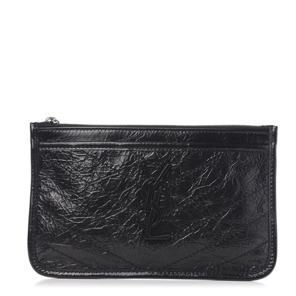 Saint Laurent Crinkled Calfskin Matelasse Monogram Niki Bill Pouch Black 1 of 6