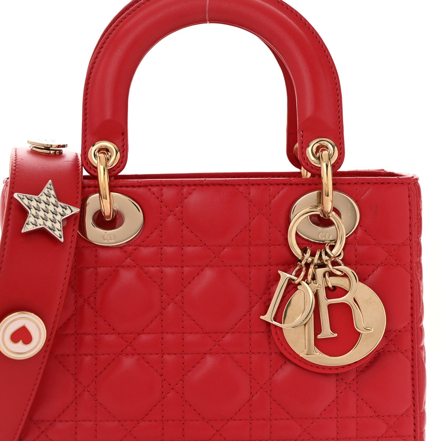Lambskin Cannage Small Lucky Badges My Lady Dior Red