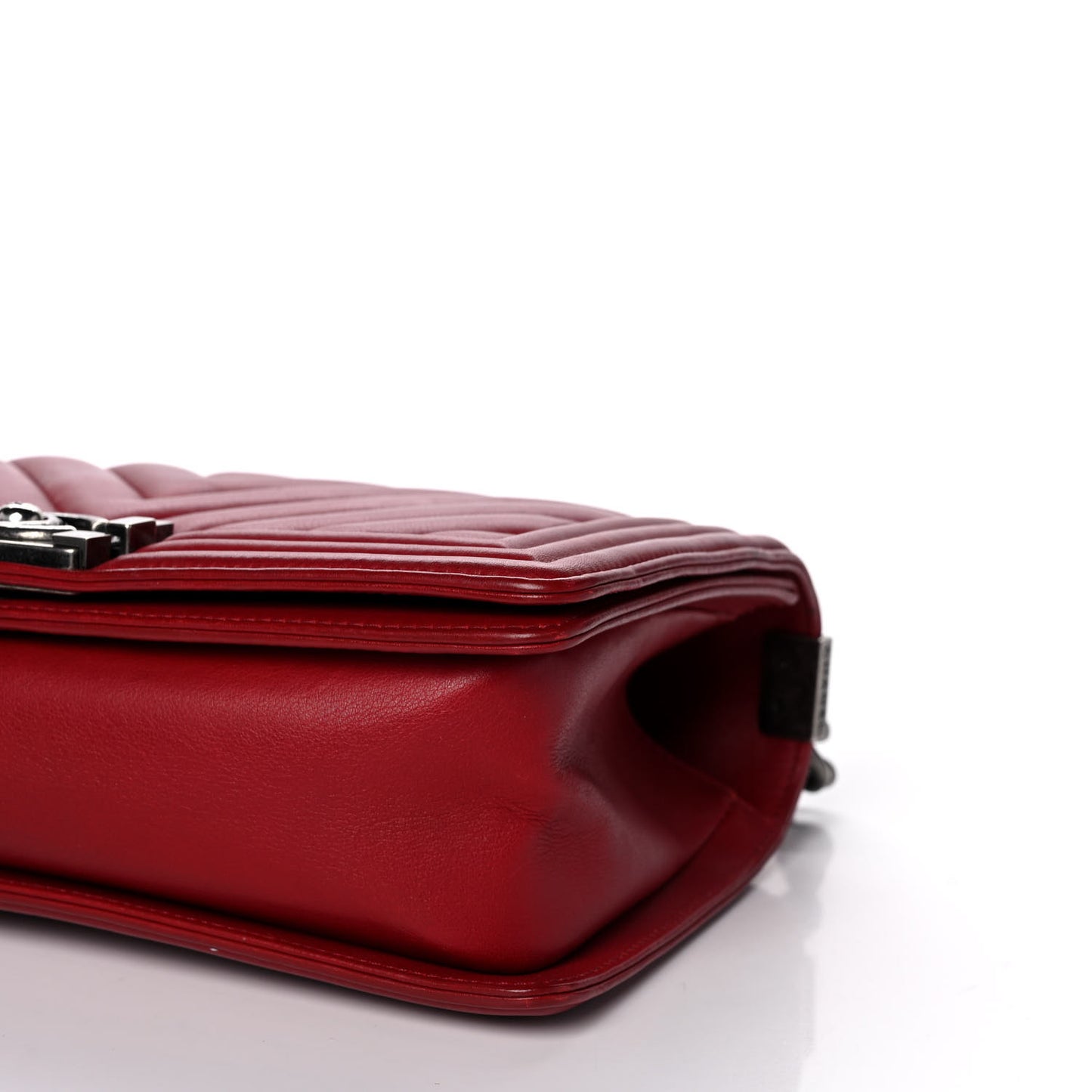 Calfskin Chevron Quilted Medium Boy Flap Dark Red
