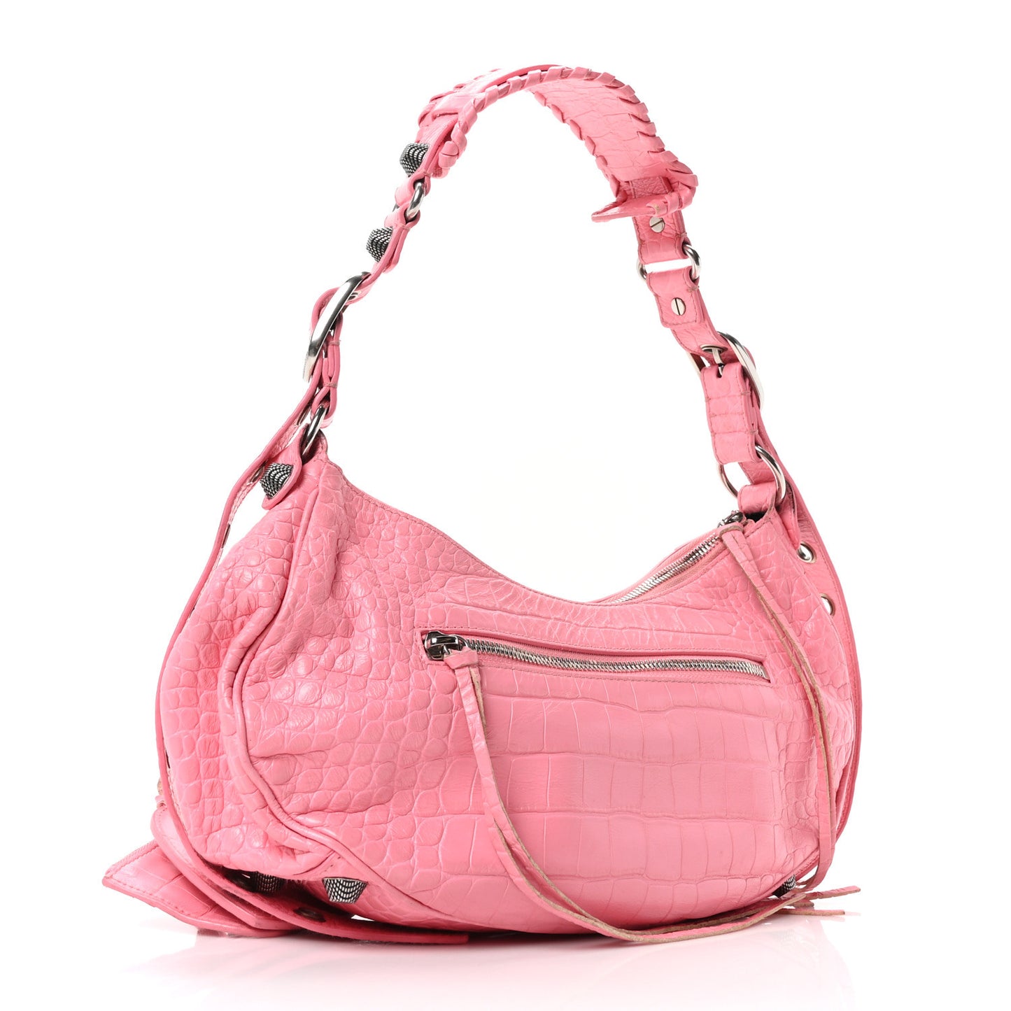 Extra Supple Calfskin Crocodile Embossed Small Le Cagole Shoulder Bag Sweet Pink