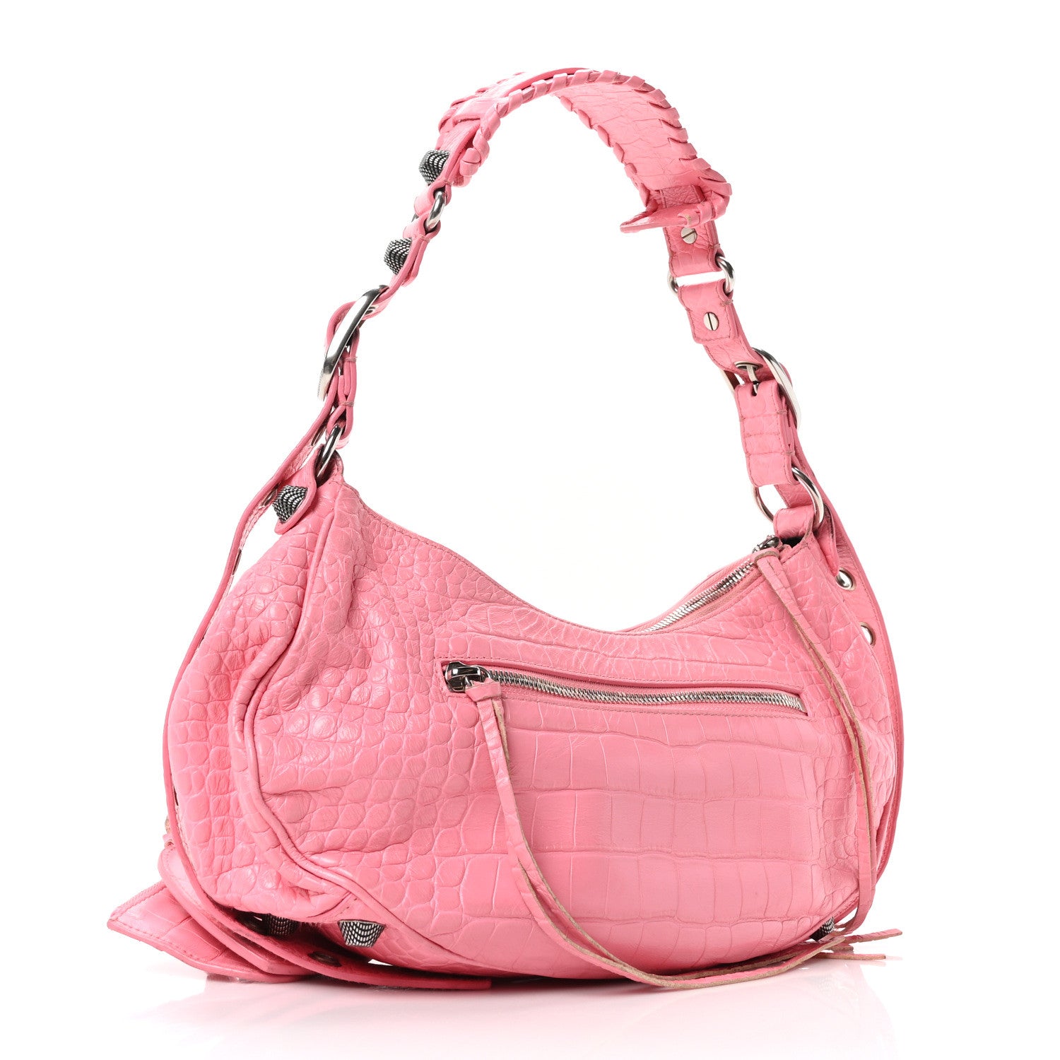 Balenciaga Extra Supple Calfskin Crocodile Embossed Small Le Cagole Shoulder Bag Sweet Pink 7 of 21