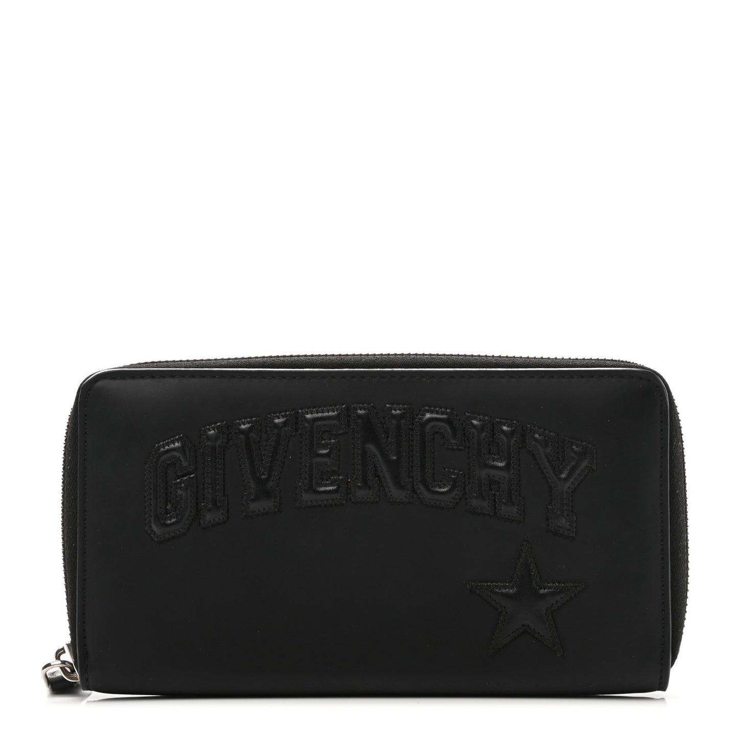 Calfskin Logo Star Embossed Zip Around Wallet Black