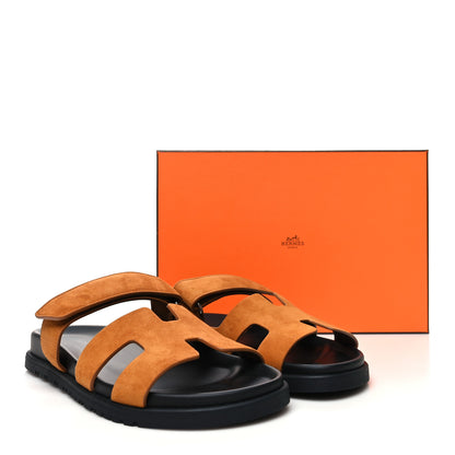 Hermes Suede Goatskin Womens Chypre Sandals 39 Naturel 9 of 9