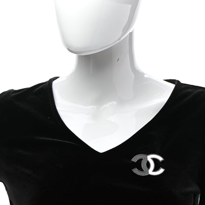 Chanel Enamel CC Brooch Grey White 2 of 5
