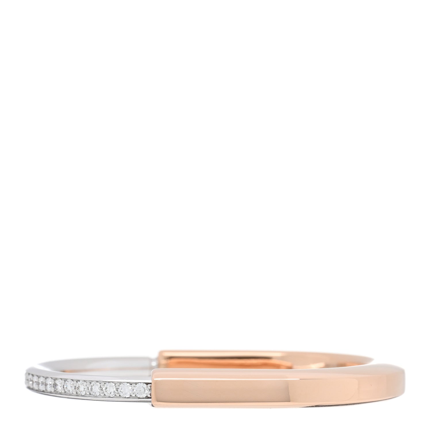 Tiffany 18K Yellow White Gold Diamond Tiffany Lock Half Pave Bangle Bracelet 2 of 5