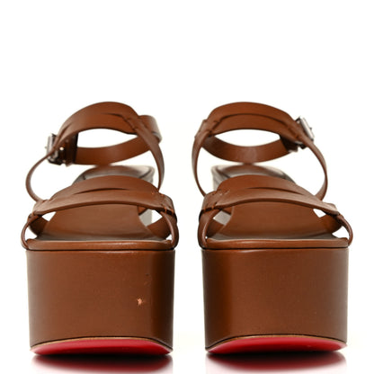 Christian Louboutin Calfskin Cavaleppa Wedge Sandals 38 Brown 2 of 13