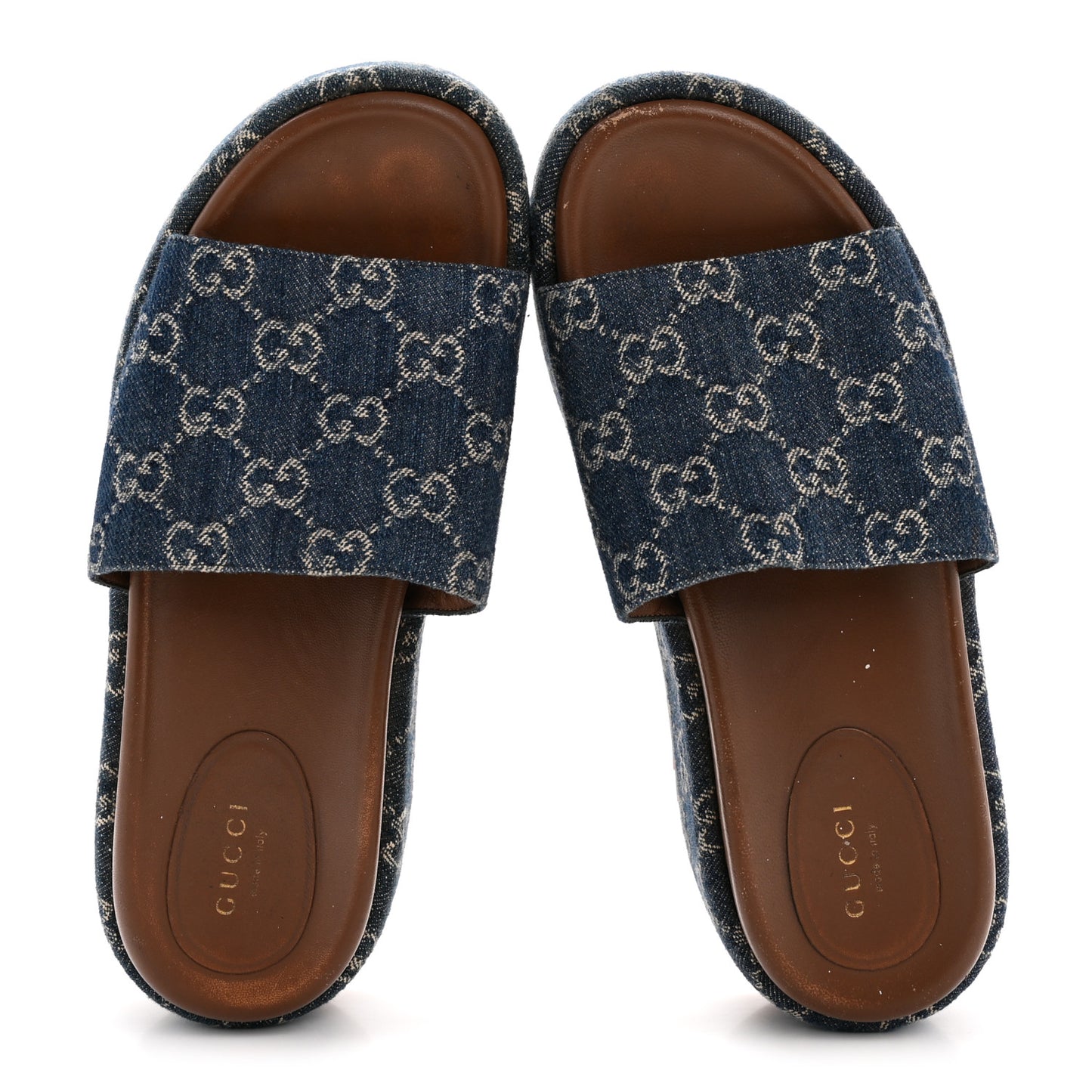 New Denim GG Monogram Angelina Platform 55mm Slide Sandals 37 Blue Tea