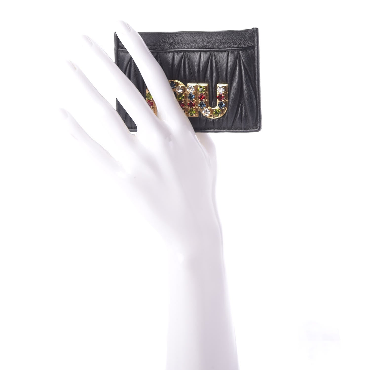 Miu Miu Nappa Matelasse Crystal Miu Card Case Black 2 of 9
