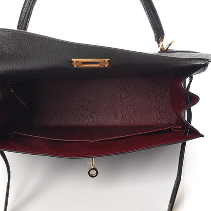 Hermes Chevre Mysore Horseshoe Kelly Sellier 28 Black Deep Red 14 of 36