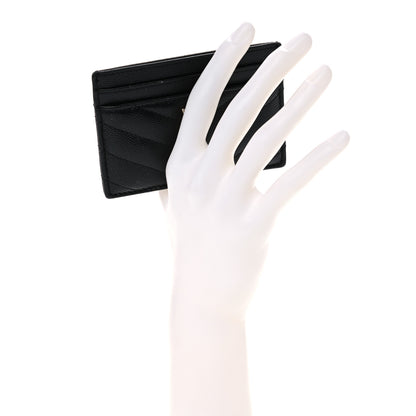 Saint Laurent Grain De Poudre Matelasse Chevron Monogram Credit Card Case Black 2 of 8