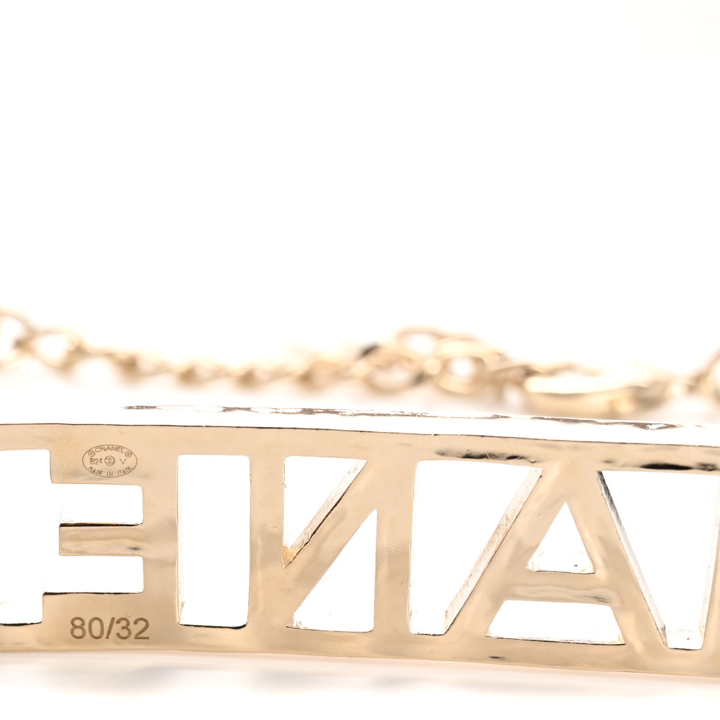 Metal Lambskin Chain Crystal Baguette Logo Belt 80 32 80 32 Gold Black