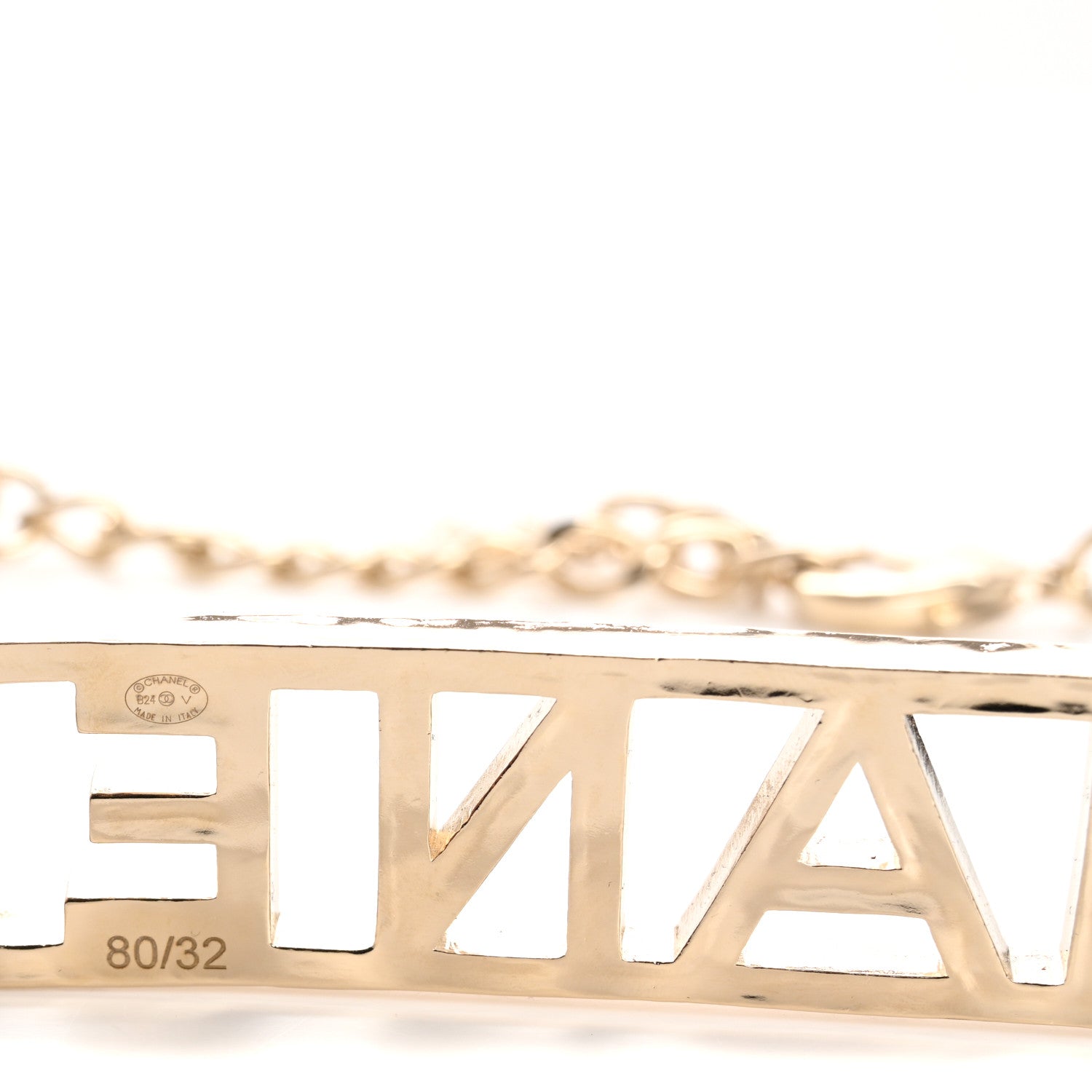 Chanel Metal Lambskin Chain Crystal Baguette Logo Belt 80 32 80 32 Gold Black 3 of 4