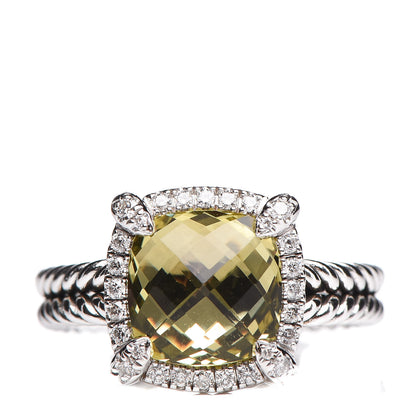David Yurman Sterling Silver Diamond Lemon Citrine 9mm Chatelaine Pave Bezel Ring 51 5.75 1 of 6
