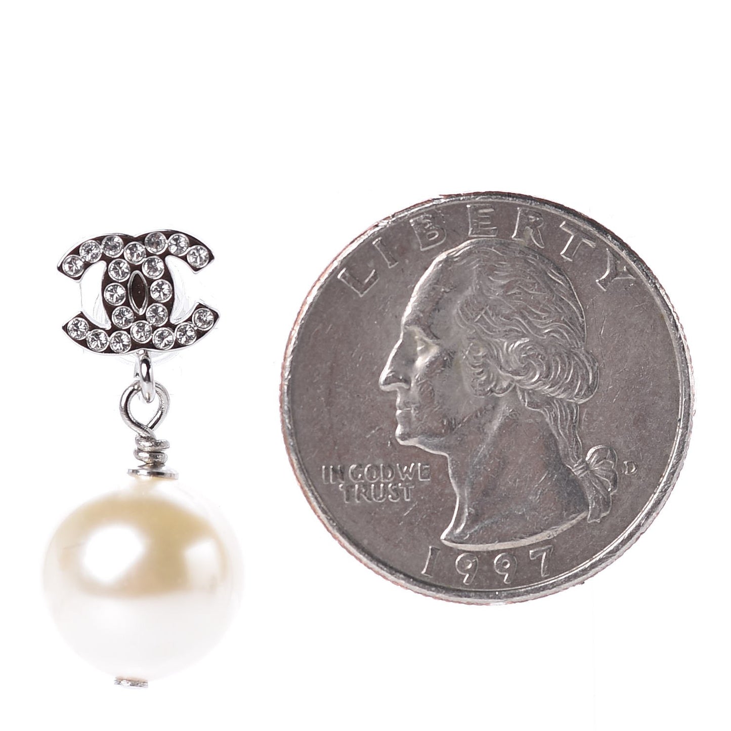 Crystal Pearl CC Drop Earrings Silver