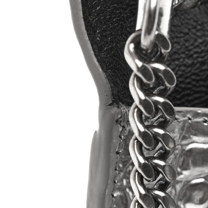 Balenciaga Metallic Calfskin Crocodile Embossed Hourglass Chain Bag Silver 13 of 13