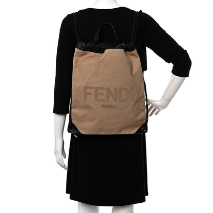 Fendi Canvas Vitello King Logo Embroidered Drawstring Backpack Sand Black 2 of 9