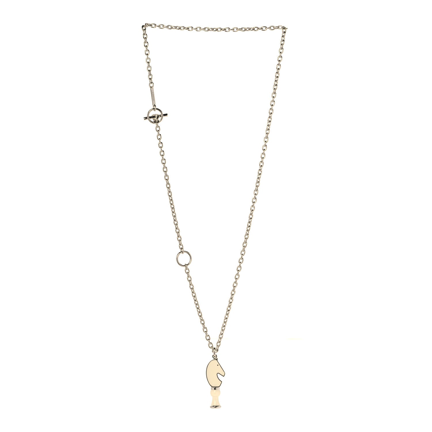 Hermes Lacquered Palladium Cavalier Necklace Craie 3 of 7