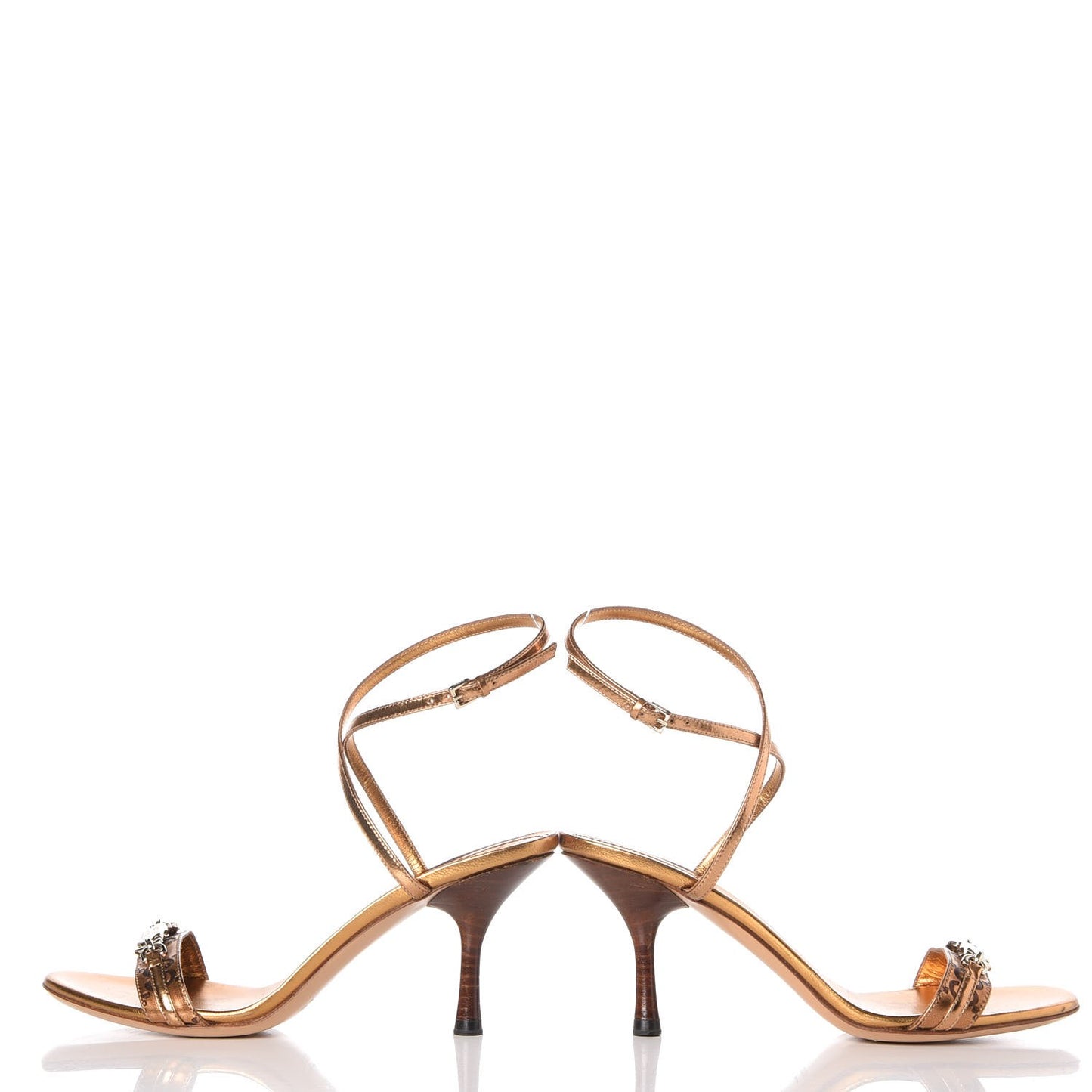 Metallic Guccissima Strappy Sandals 5 Bronze
