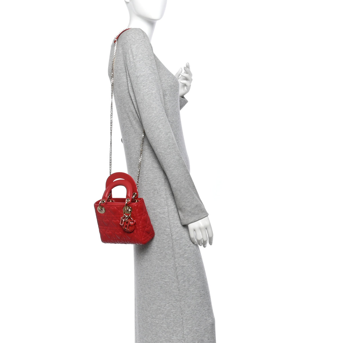 Christian Dior Calfskin Cannage Dioramour Mini Lady Dior Bag Bright Red 2 of 13