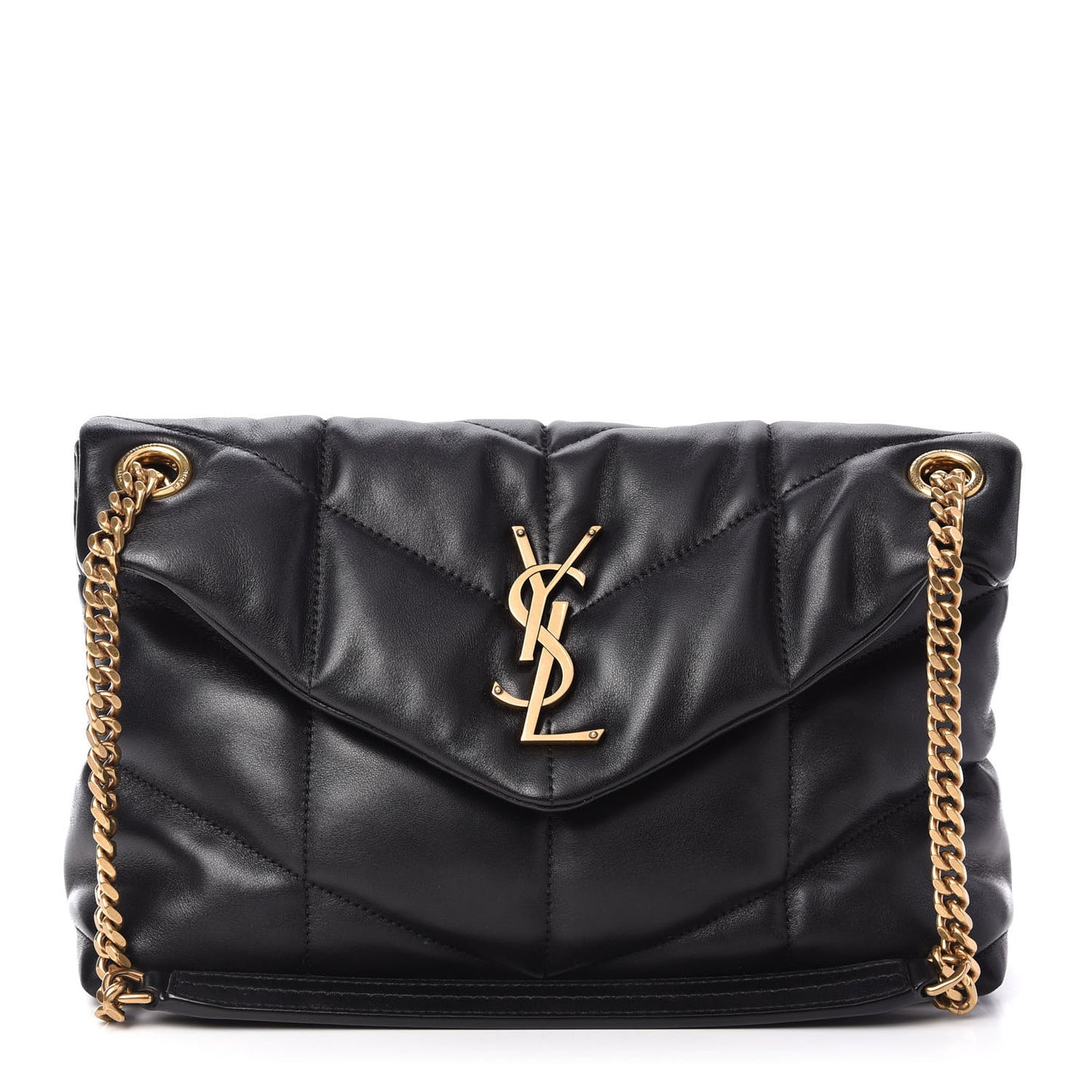Lambskin Quilted Small Loulou Puffer Monogram Chain Satchel Black