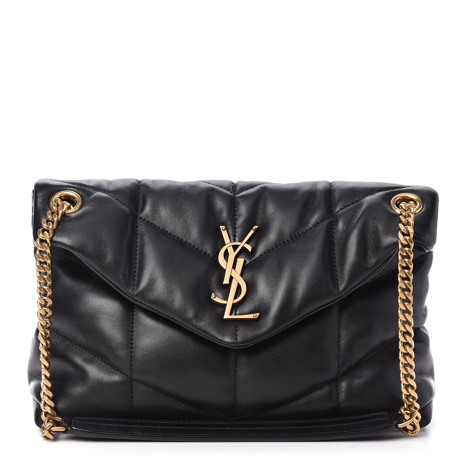 Saint Laurent Lambskin Quilted Small Loulou Puffer Monogram Chain Satchel Black 1 of 11