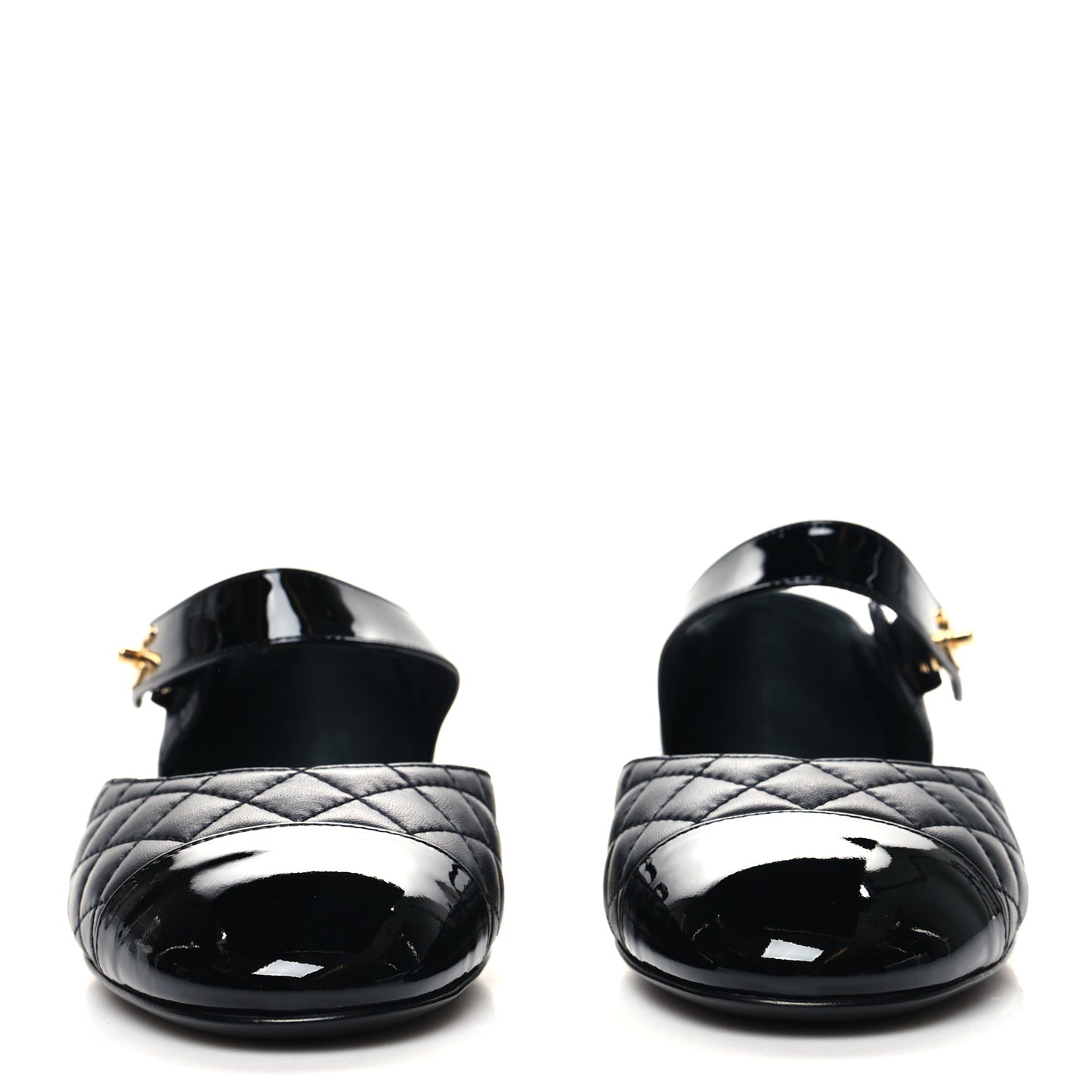 Patent Lambskin Quilted Cap Toe Ballerina Flats 39 Black