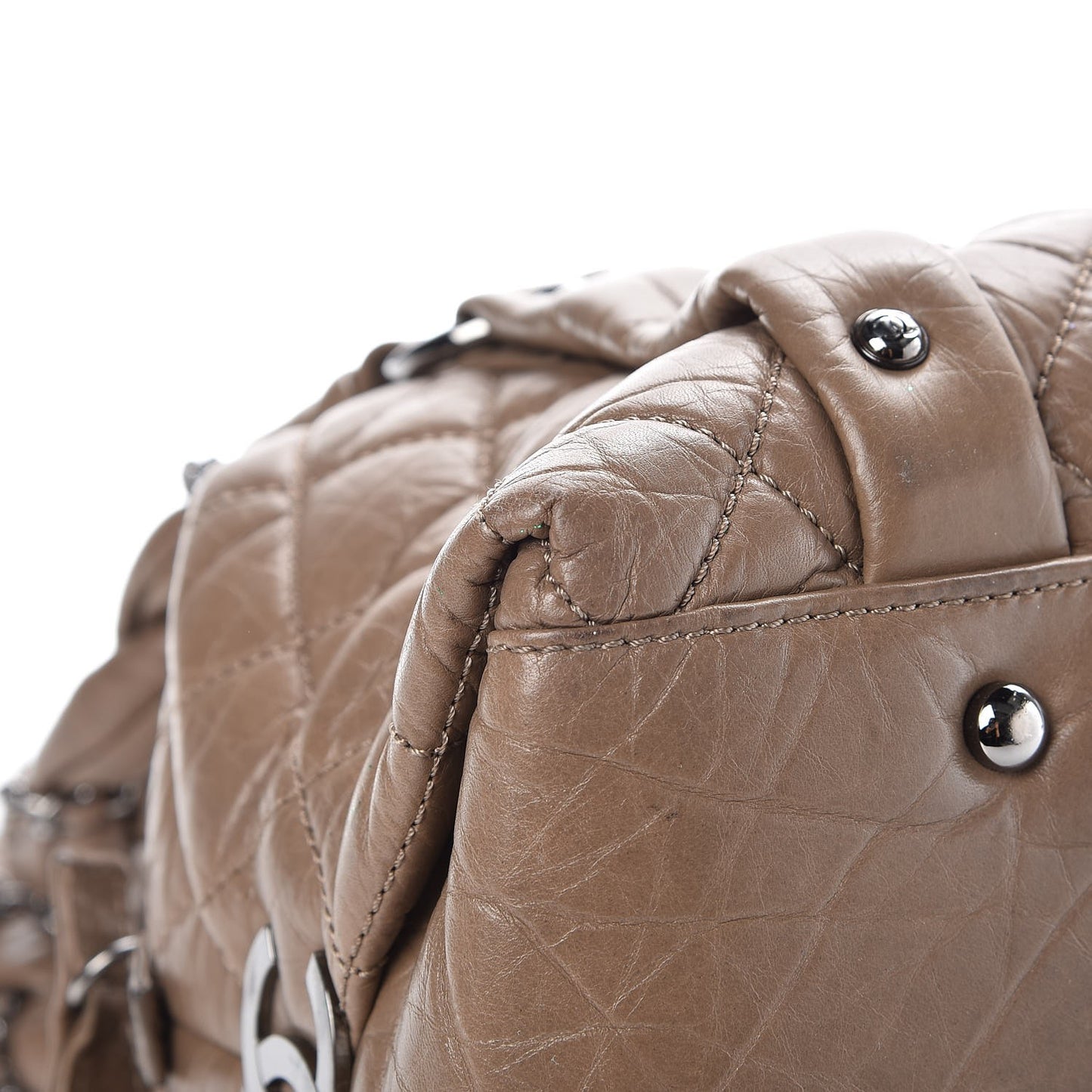 Distressed Lambskin Lady Braid Small Tote Taupe