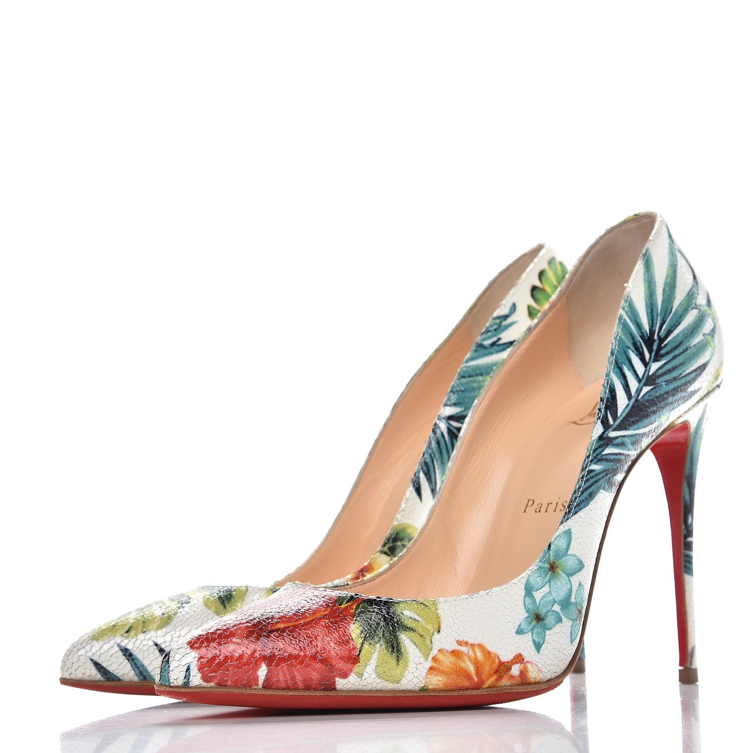 Christian Louboutin Crackled Calfskin Hawaiian Print Pigalle Follies 100 Pumps 38 White 3 of 10