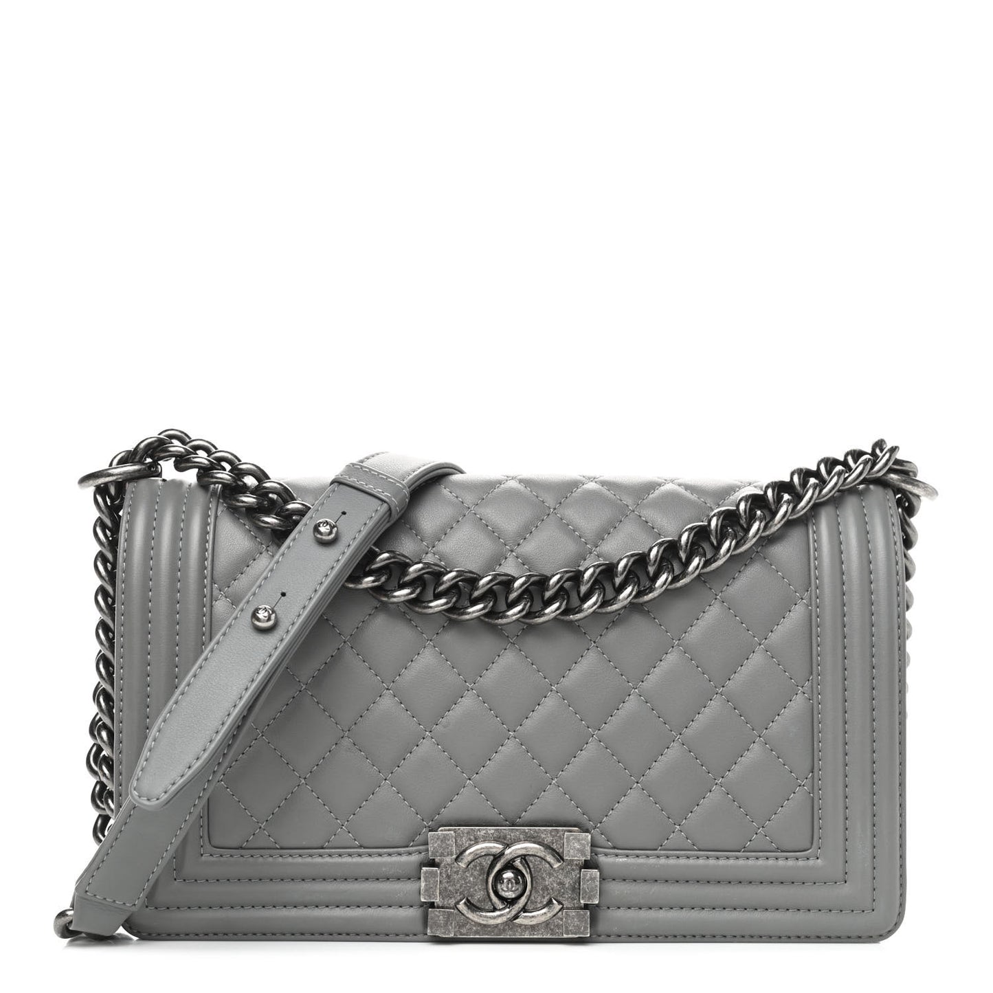Lambskin Quilted Medium Boy Flap Grey