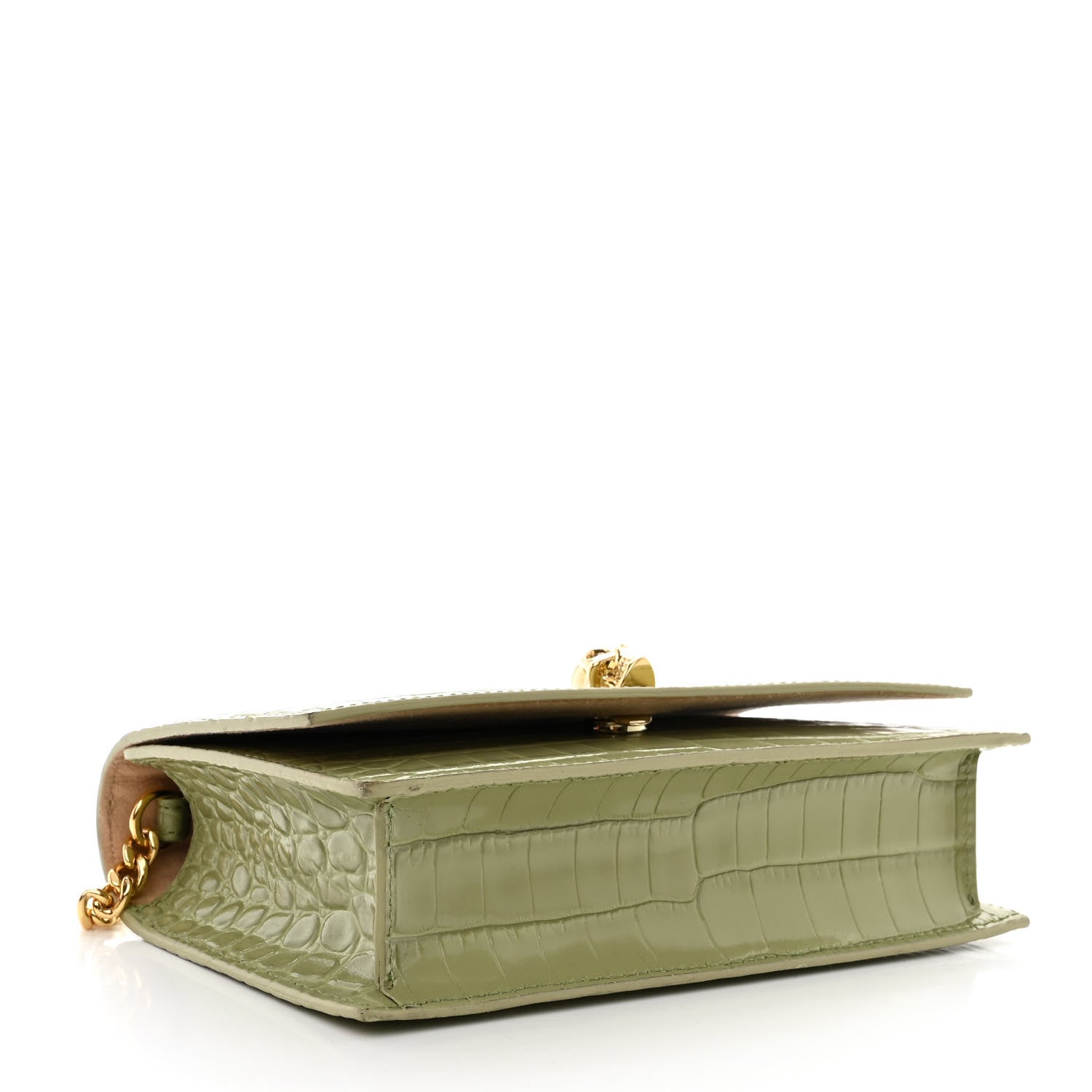 Alexander McQueen Calfskin Crocodile Embossed Skull Mini Crossbody Bag Sage 4 of 11