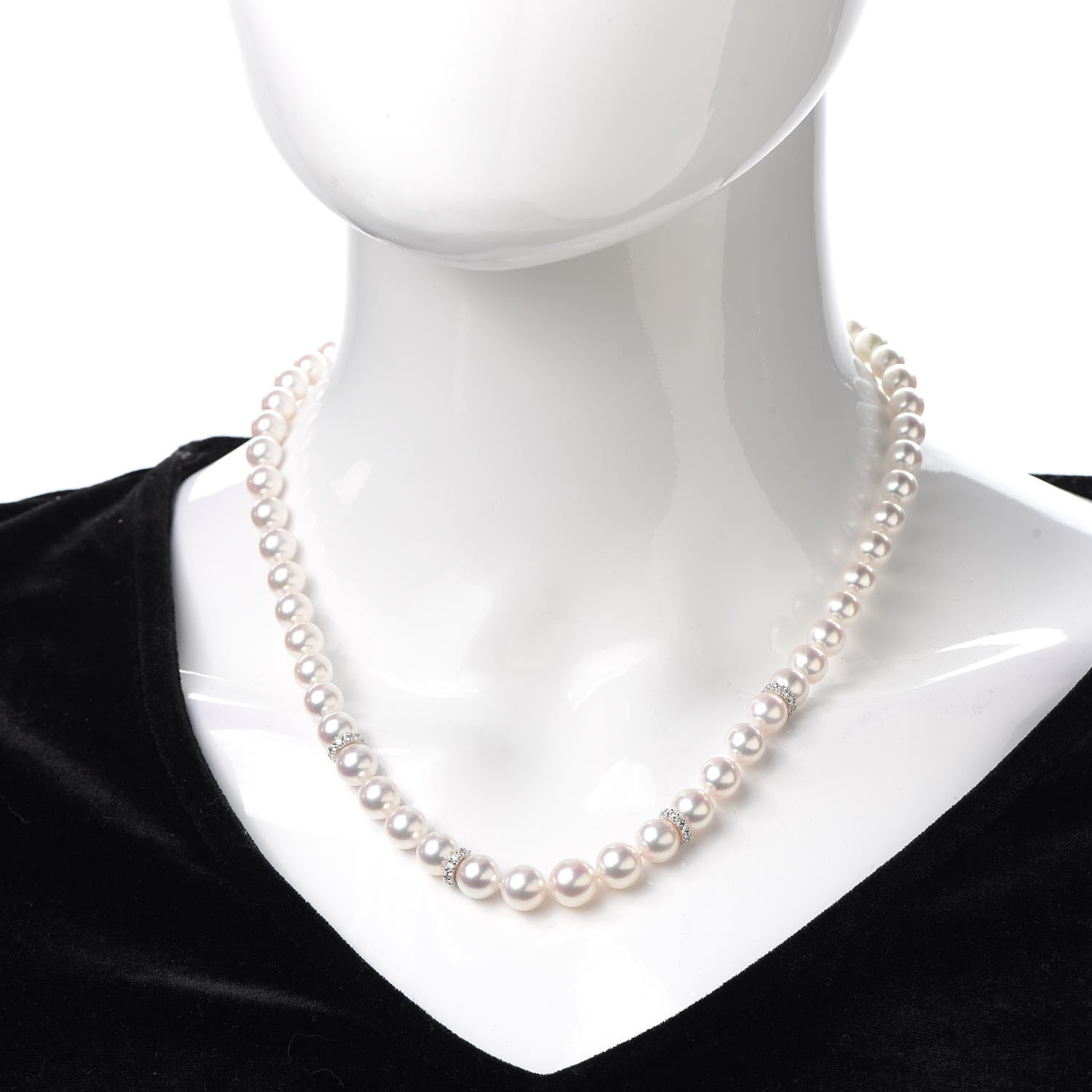Mikimoto 18K White Gold Diamond Akoya Pearl 7-9mm Graduated Strand Rondelle Necklace 2 of 6