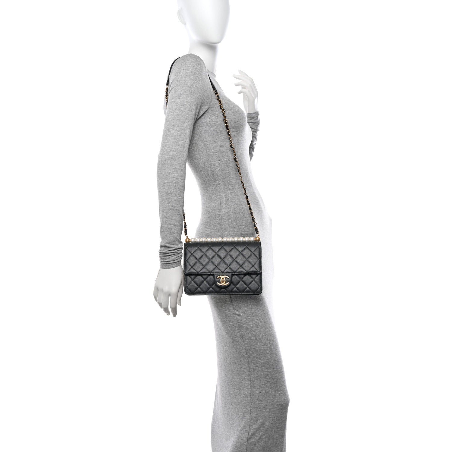 Chanel Lambskin Quilted Small Chic Pearls Flap Black 2 of 15